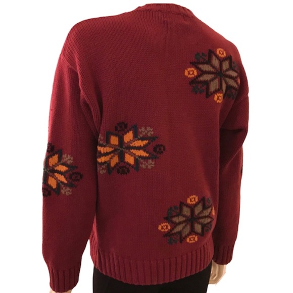 Snowflake Heavy Cotton Sweater by Eddie Bauer Sz Small Red - Picture 2 of 6